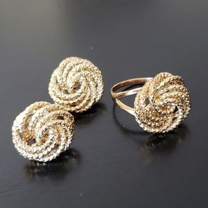 💕Love Knot Gold Over Sterling Ring & Earings Set